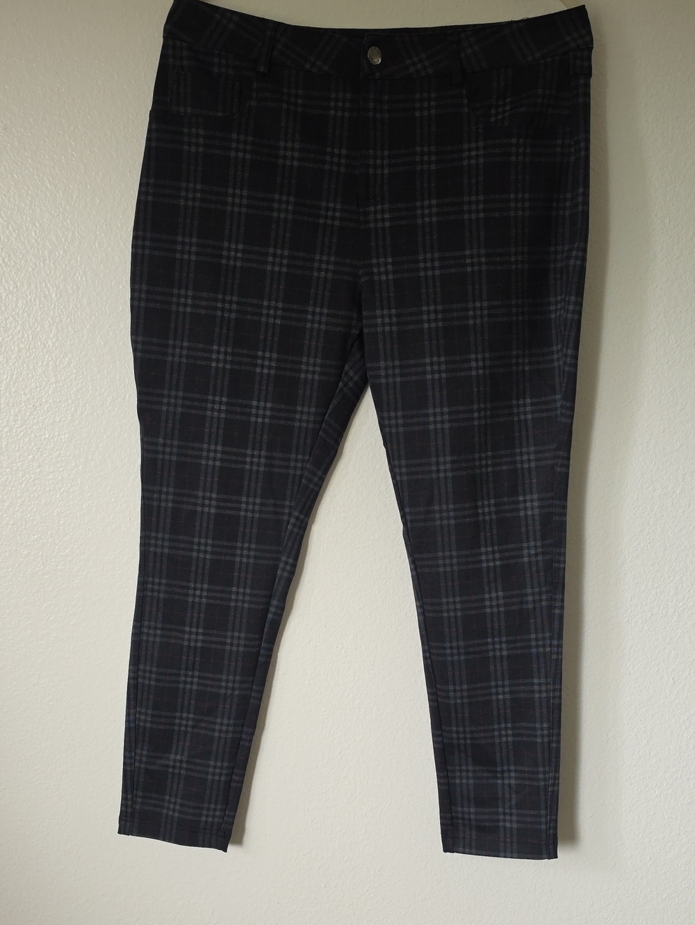 dip Black & Gray Plaid Pants with Subtle Red Windowpane
